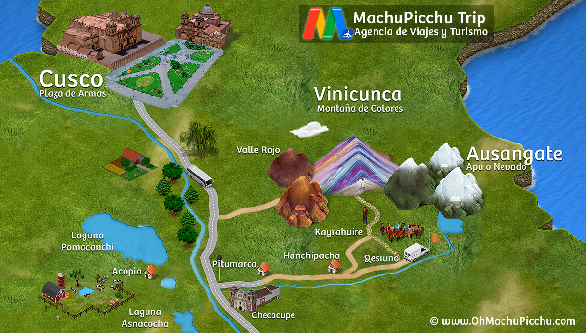 Mapa de Como llegar a la Montaña de 7 colores Vinicunca Ausangate